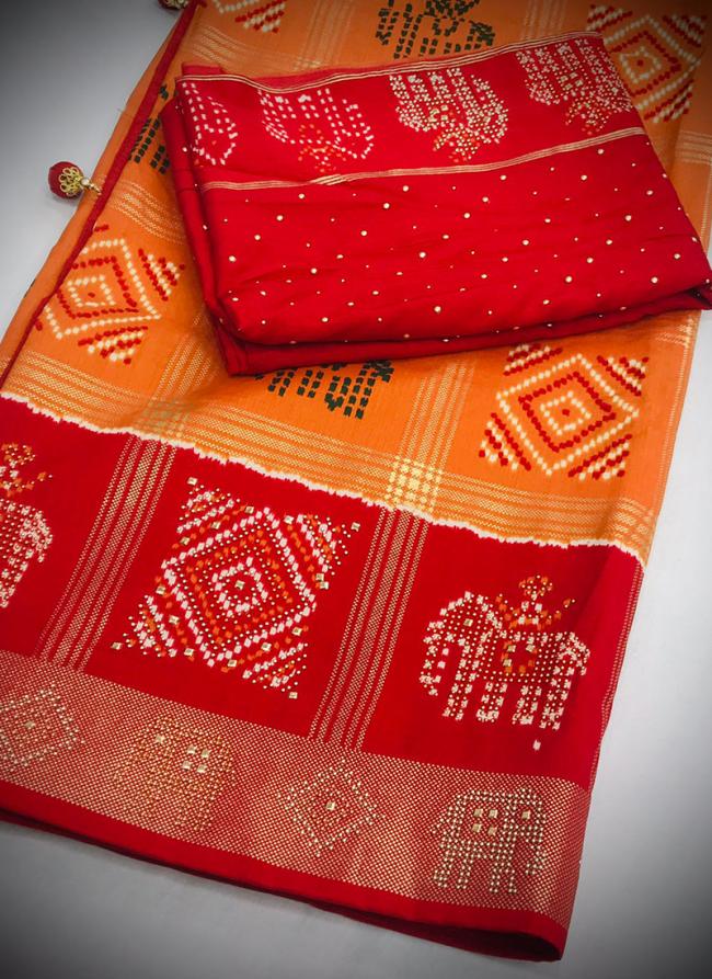 Pure Silk Orange Traditional Wear Weaving Saree